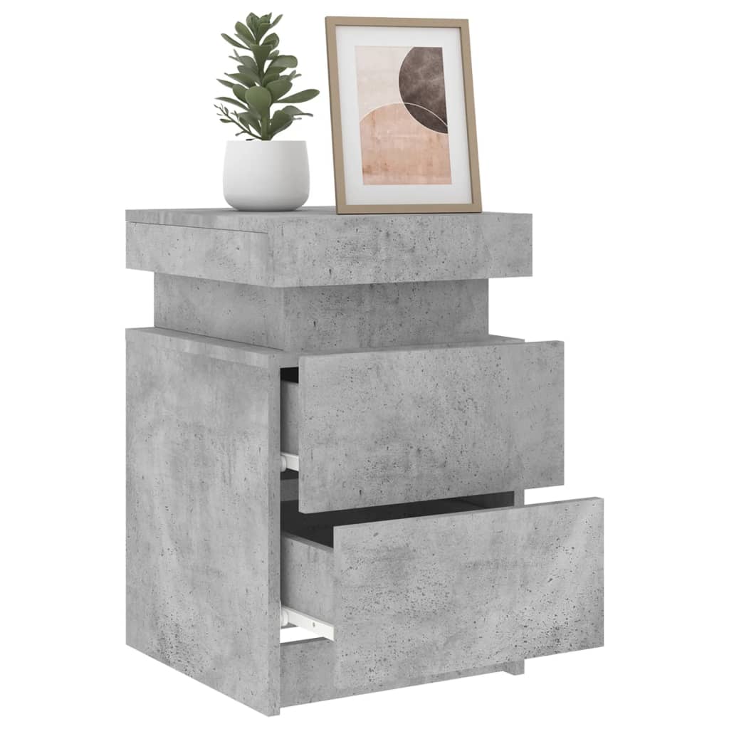 Concrete Grey Bedside Cabinet with LED Lights 35x39x55 cm