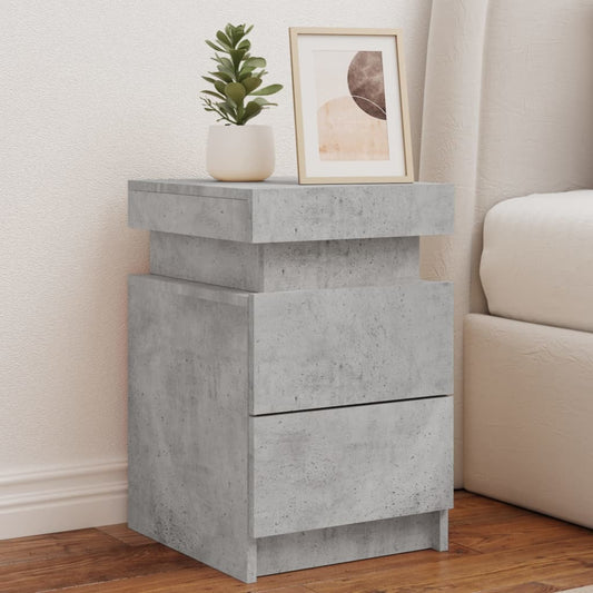Concrete Grey Bedside Cabinet with LED Lights 35x39x55 cm