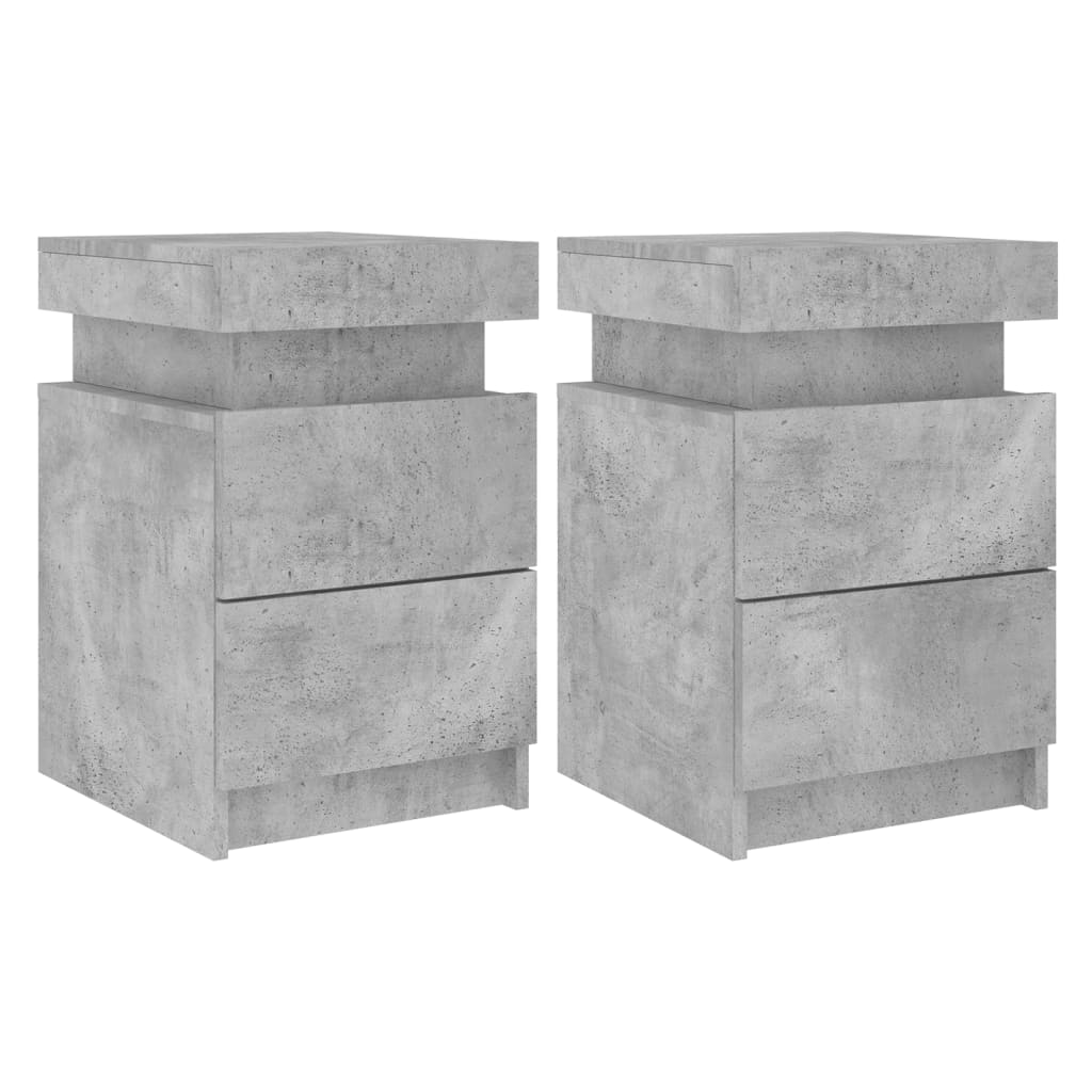 Concrete Grey 2-Piece LED Bedside Cabinets 35x39x55 cm