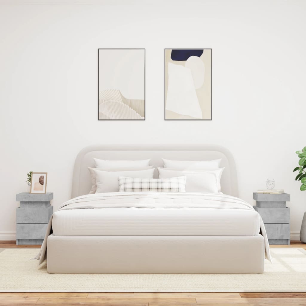 Concrete Grey 2-Piece LED Bedside Cabinets 35x39x55 cm