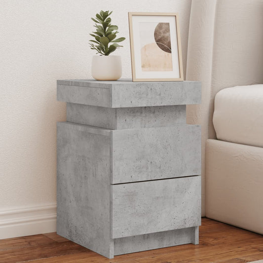Concrete Grey 2-Piece LED Bedside Cabinets 35x39x55 cm