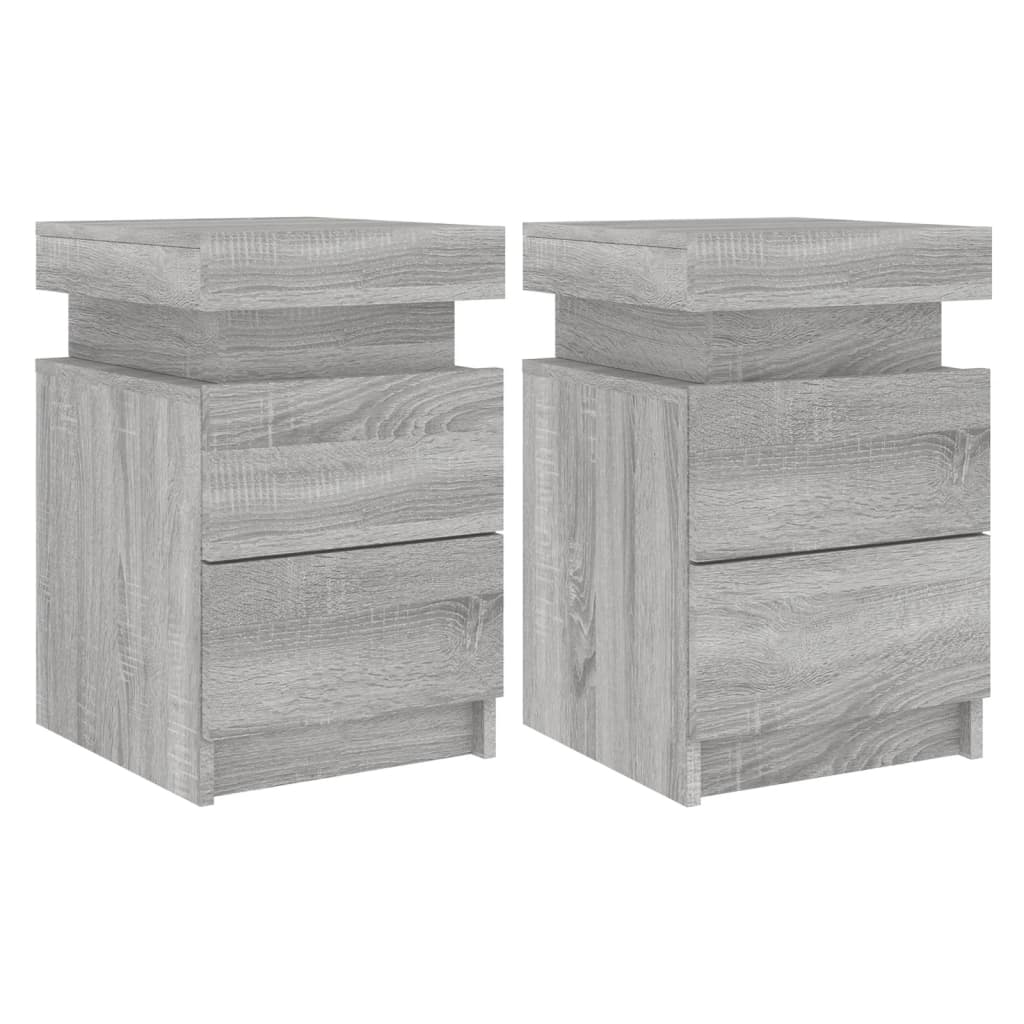 Grey Sonoma LED Bedside Cabinets, 2 Pcs - Modern Style 35x39x55cm