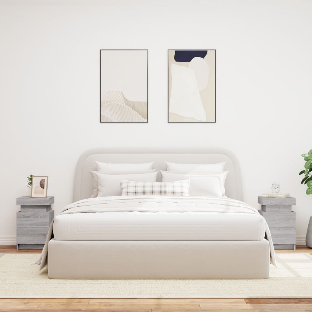 Grey Sonoma LED Bedside Cabinets, 2 Pcs - Modern Style 35x39x55cm