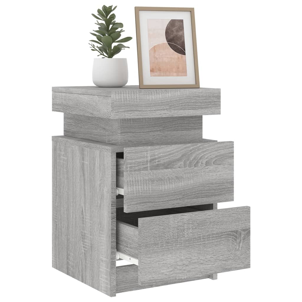 Grey Sonoma LED Bedside Cabinets, 2 Pcs - Modern Style 35x39x55cm