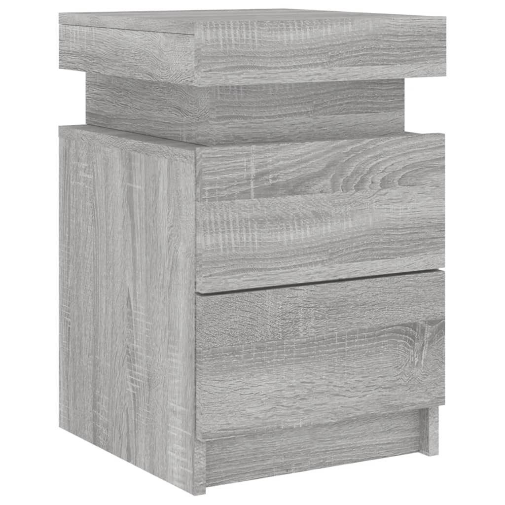 Grey Sonoma LED Bedside Cabinets, 2 Pcs - Modern Style 35x39x55cm