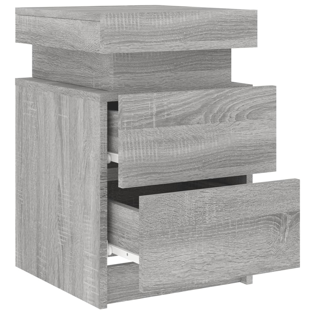 Grey Sonoma LED Bedside Cabinets, 2 Pcs - Modern Style 35x39x55cm