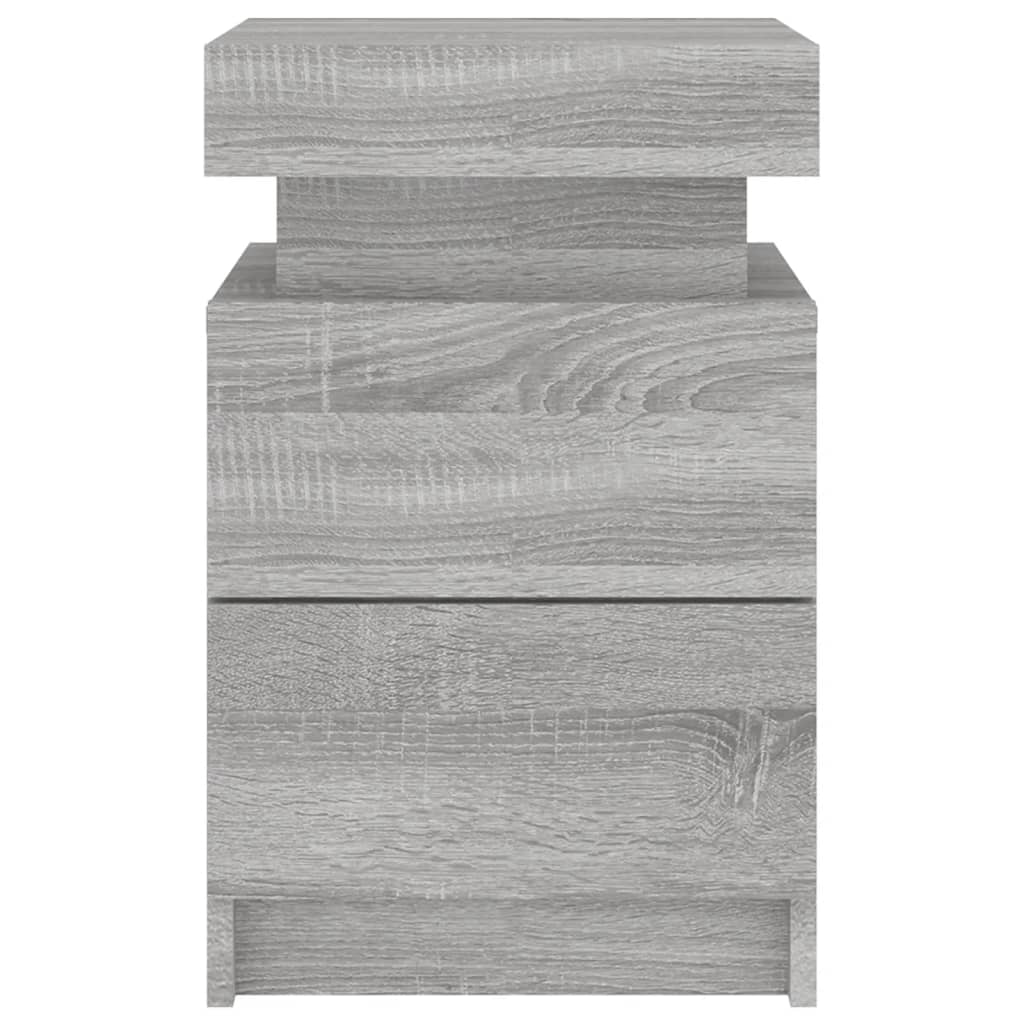 Grey Sonoma LED Bedside Cabinets, 2 Pcs - Modern Style 35x39x55cm