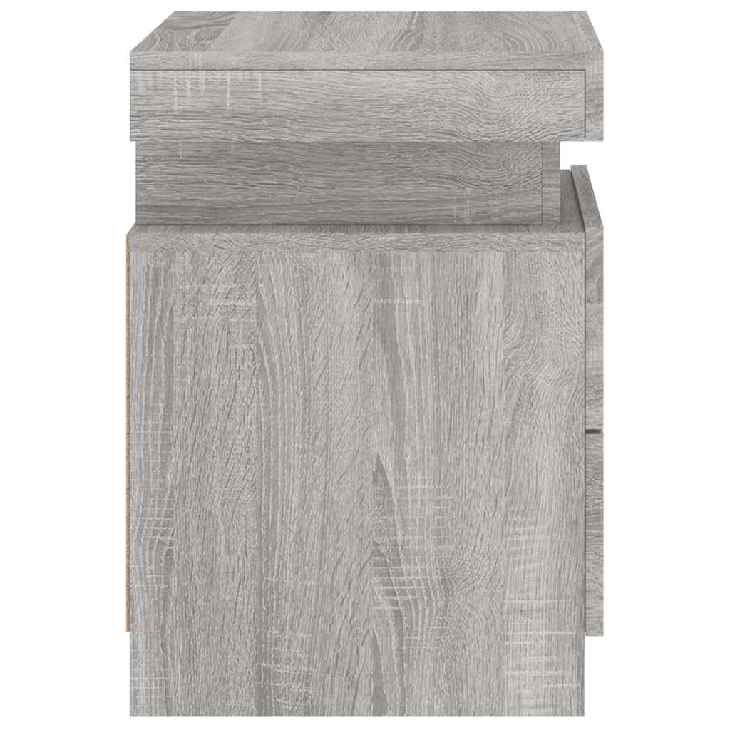 Grey Sonoma LED Bedside Cabinets, 2 Pcs - Modern Style 35x39x55cm