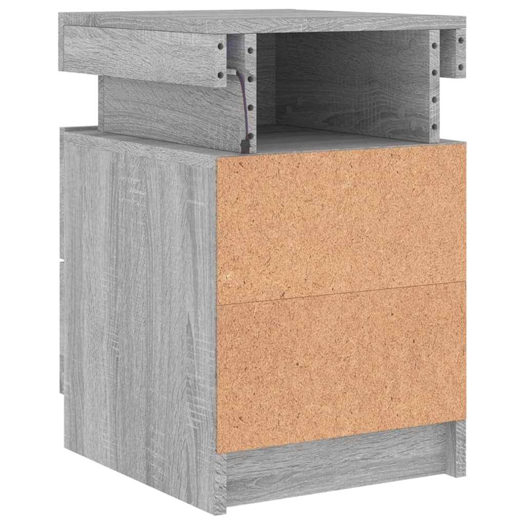 Grey Sonoma LED Bedside Cabinets, 2 Pcs - Modern Style 35x39x55cm