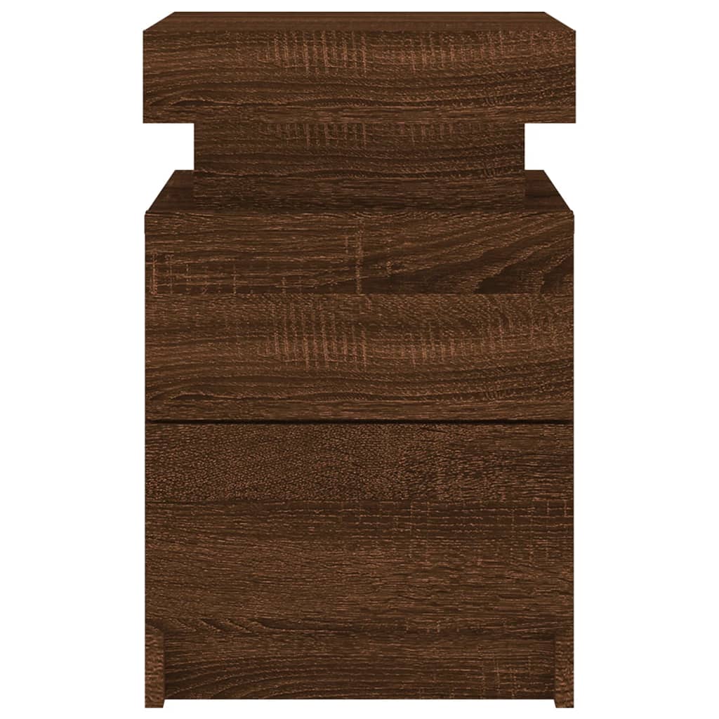 Bedside Cabinet with LED Lights Brown Oak 35x39x55 cm