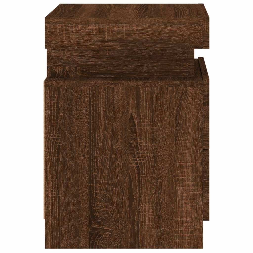 Bedside Cabinet with LED Lights Brown Oak 35x39x55 cm