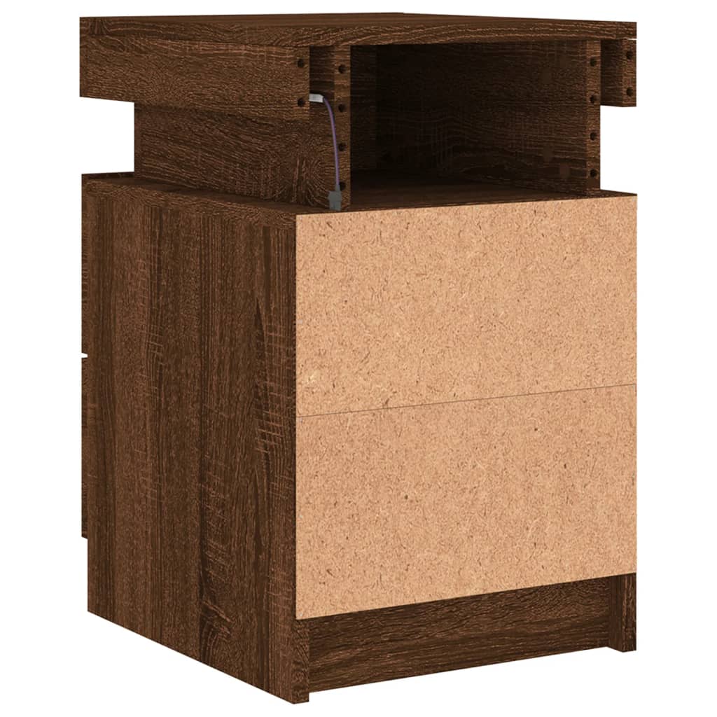 Bedside Cabinet with LED Lights Brown Oak 35x39x55 cm