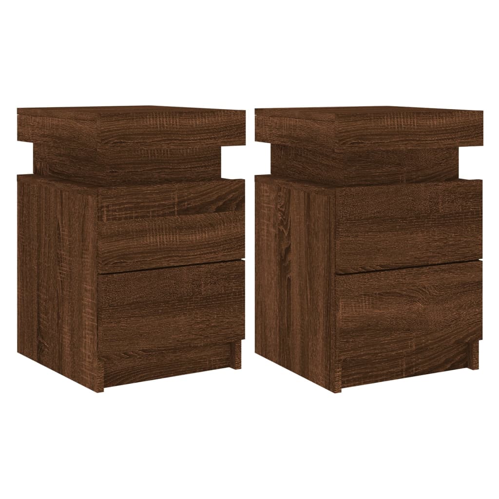 Brown Oak LED Bedside Cabinets - Set of 2 - 35x39x55 cm