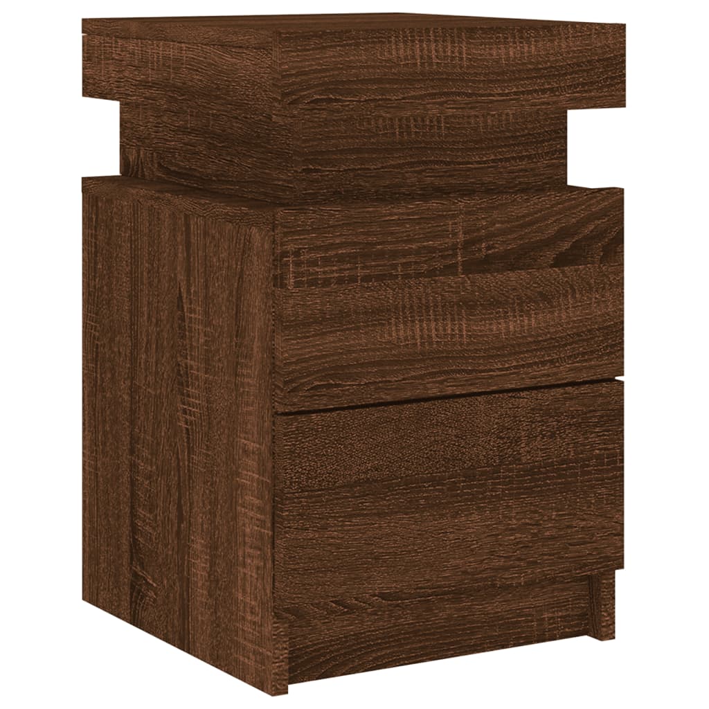 Brown Oak LED Bedside Cabinets - Set of 2 - 35x39x55 cm