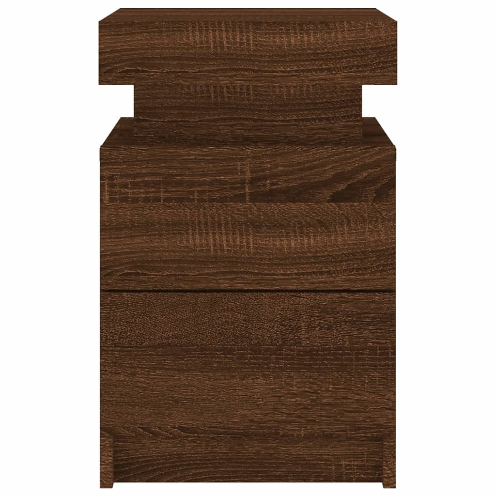 Brown Oak LED Bedside Cabinets - Set of 2 - 35x39x55 cm