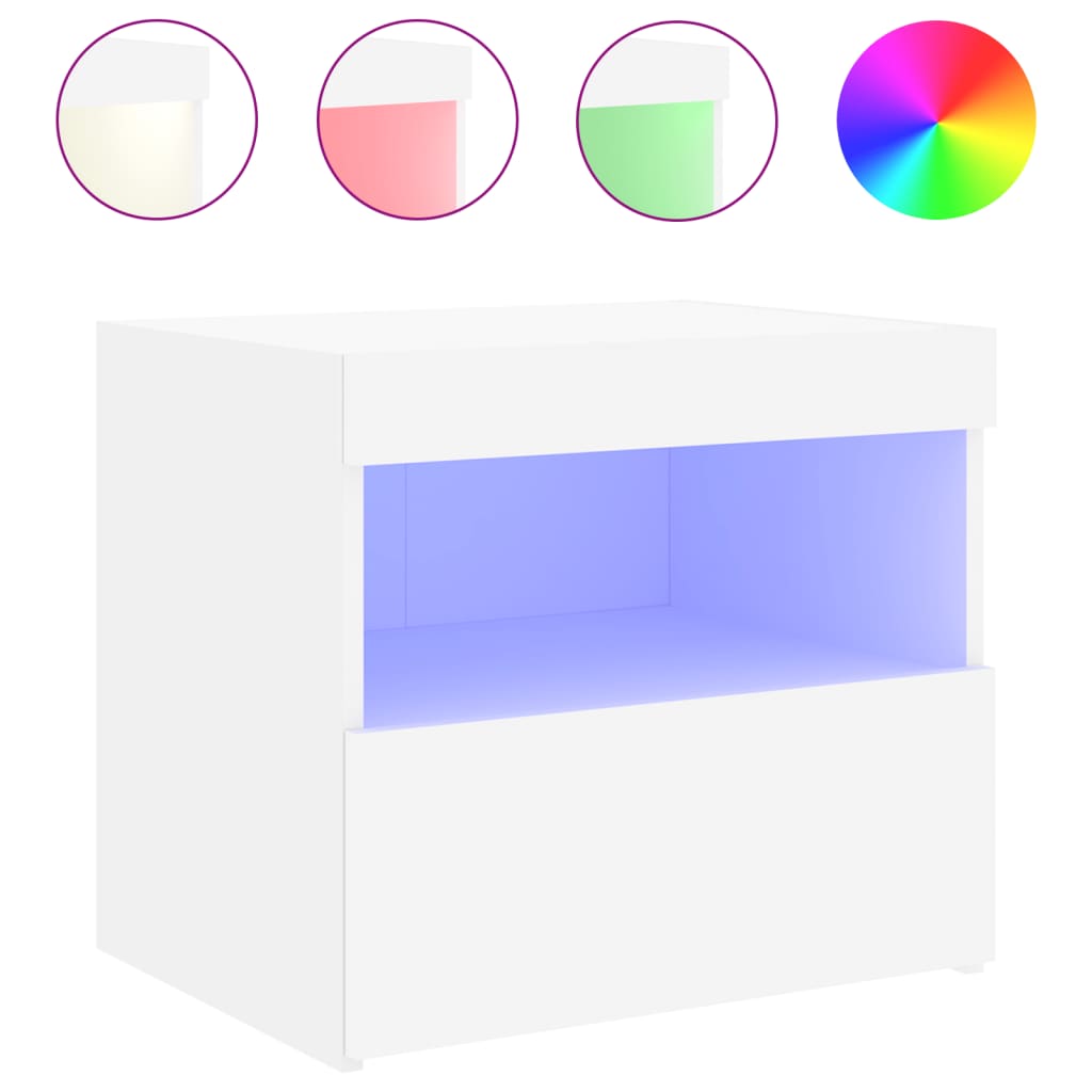 White Bedside Cabinet with LED Lights - 50x40x45 cm Modern Design
