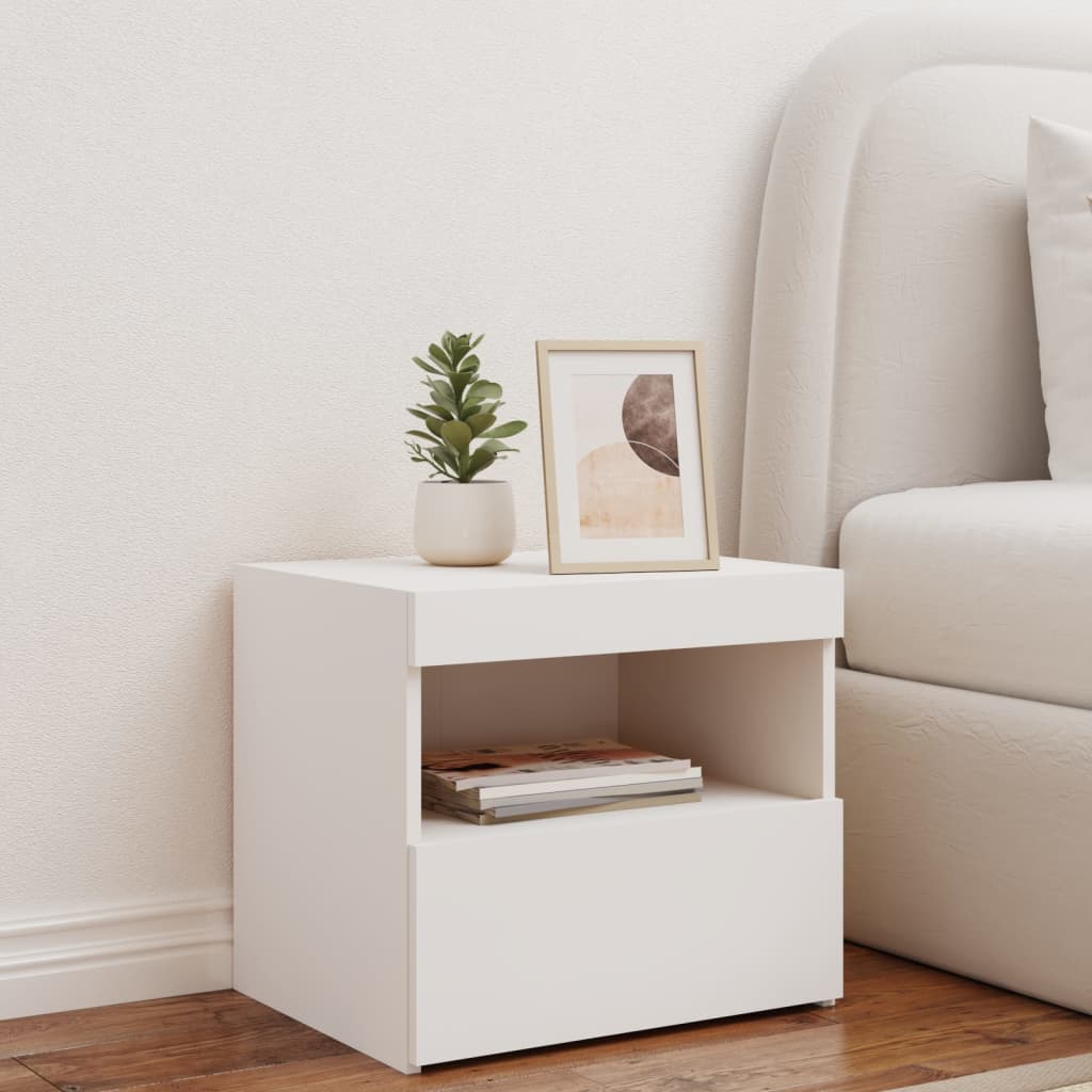 White Bedside Cabinet with LED Lights - 50x40x45 cm Modern Design