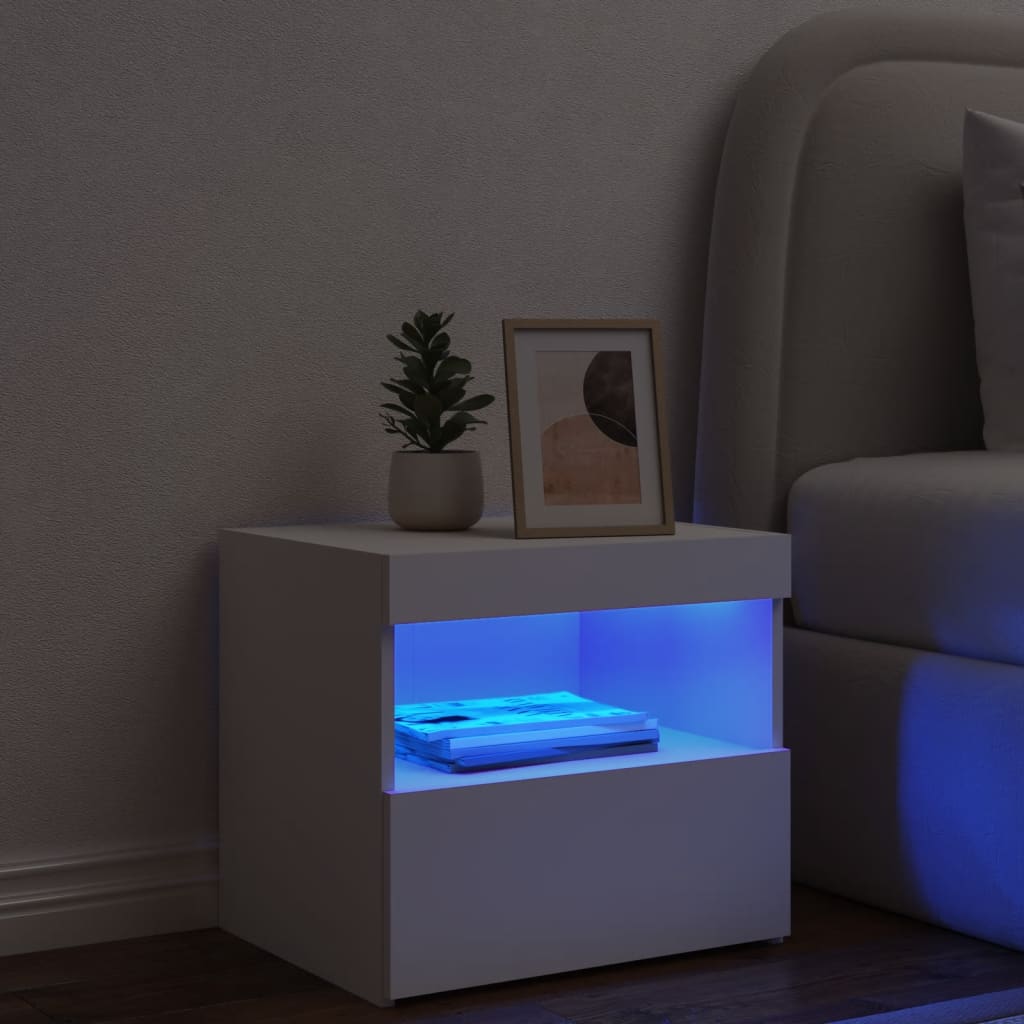 White Bedside Cabinet with LED Lights - 50x40x45 cm Modern Design