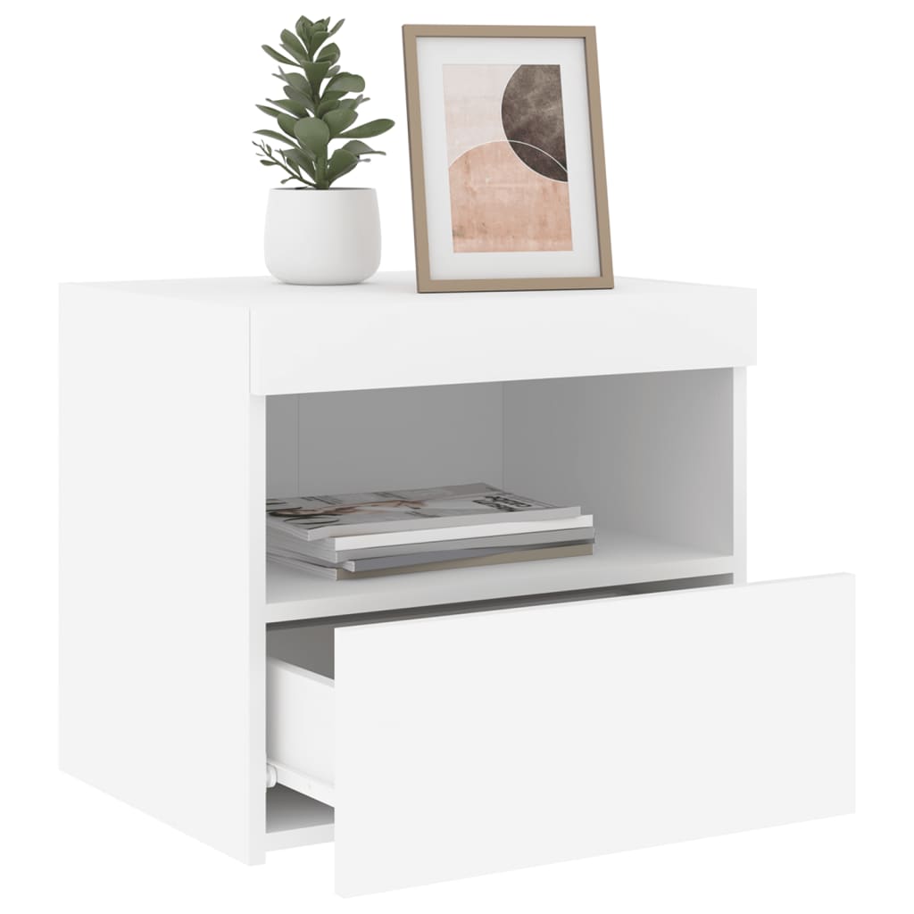 White Bedside Cabinet with LED Lights - 50x40x45 cm Modern Design