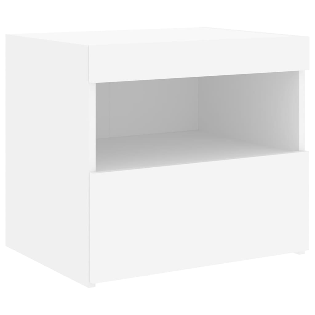 White Bedside Cabinet with LED Lights - 50x40x45 cm Modern Design