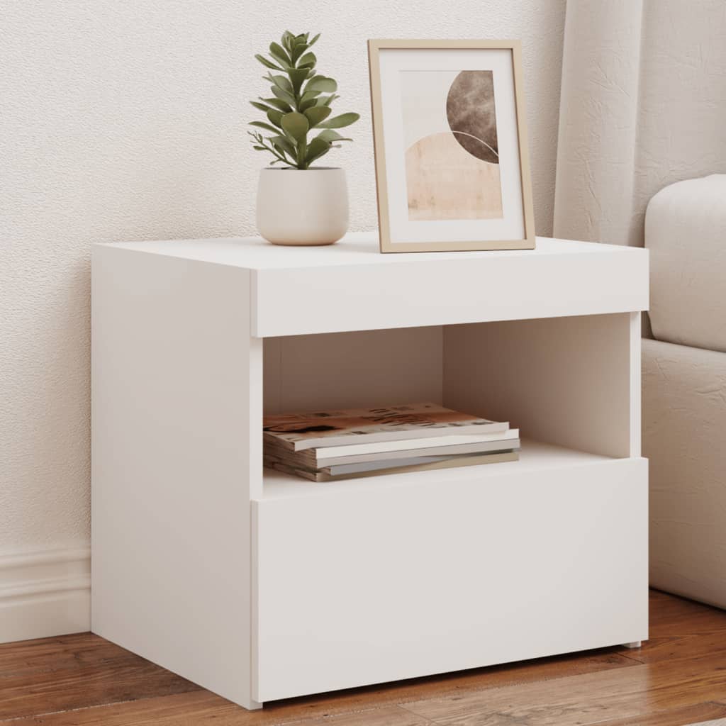 White Bedside Cabinet with LED Lights - 50x40x45 cm Modern Design