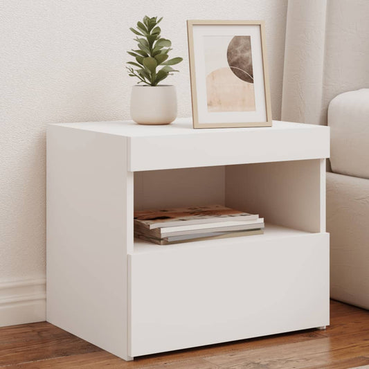 White Bedside Cabinet with LED Lights - 50x40x45 cm Modern Design
