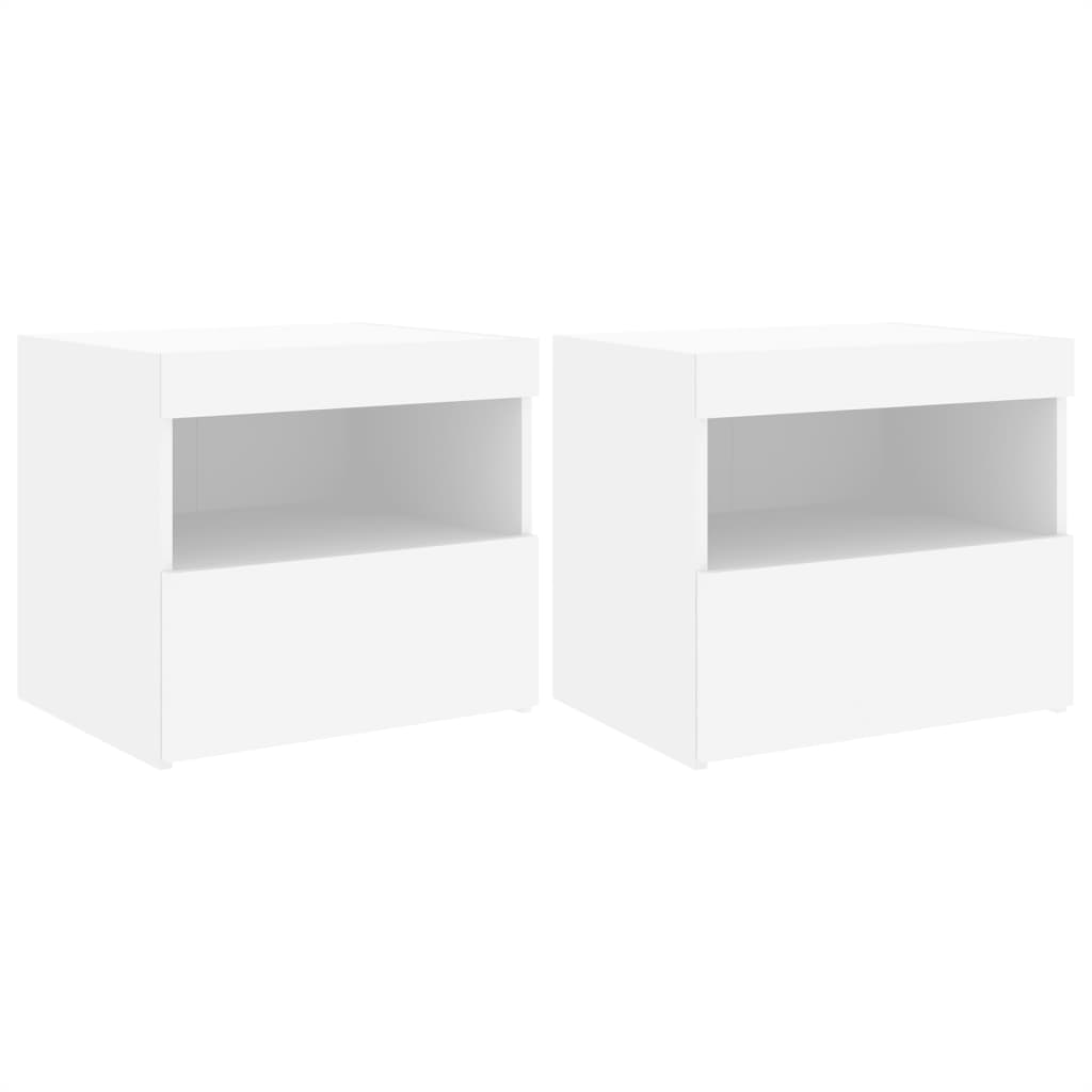White LED Bedside Cabinets Set of 2 - 50x40x45 cm Modern Design