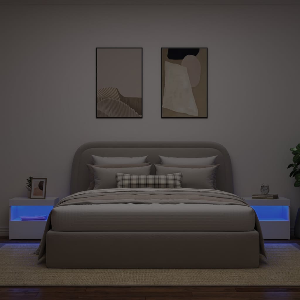 White LED Bedside Cabinets Set of 2 - 50x40x45 cm Modern Design