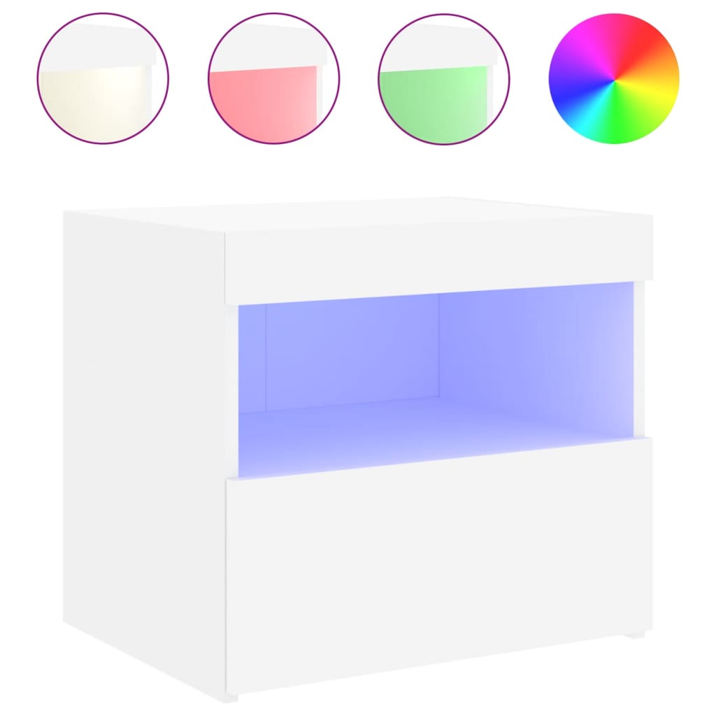 White LED Bedside Cabinets Set of 2 - 50x40x45 cm Modern Design