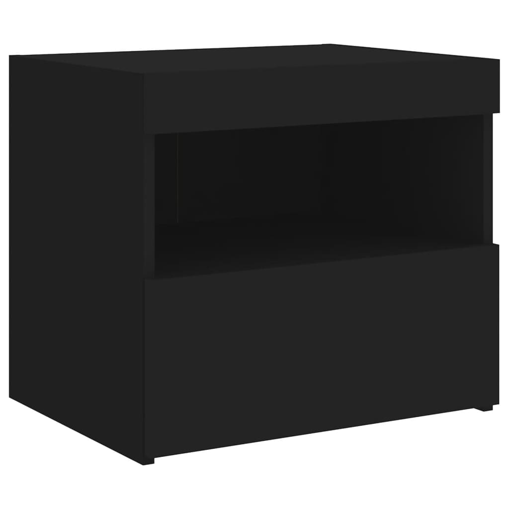 Black Bedside Cabinet with LED Lights - 50x40x45 cm, Modern Design