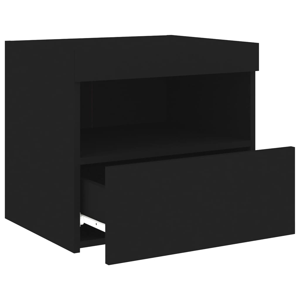 Black Bedside Cabinet with LED Lights - 50x40x45 cm, Modern Design