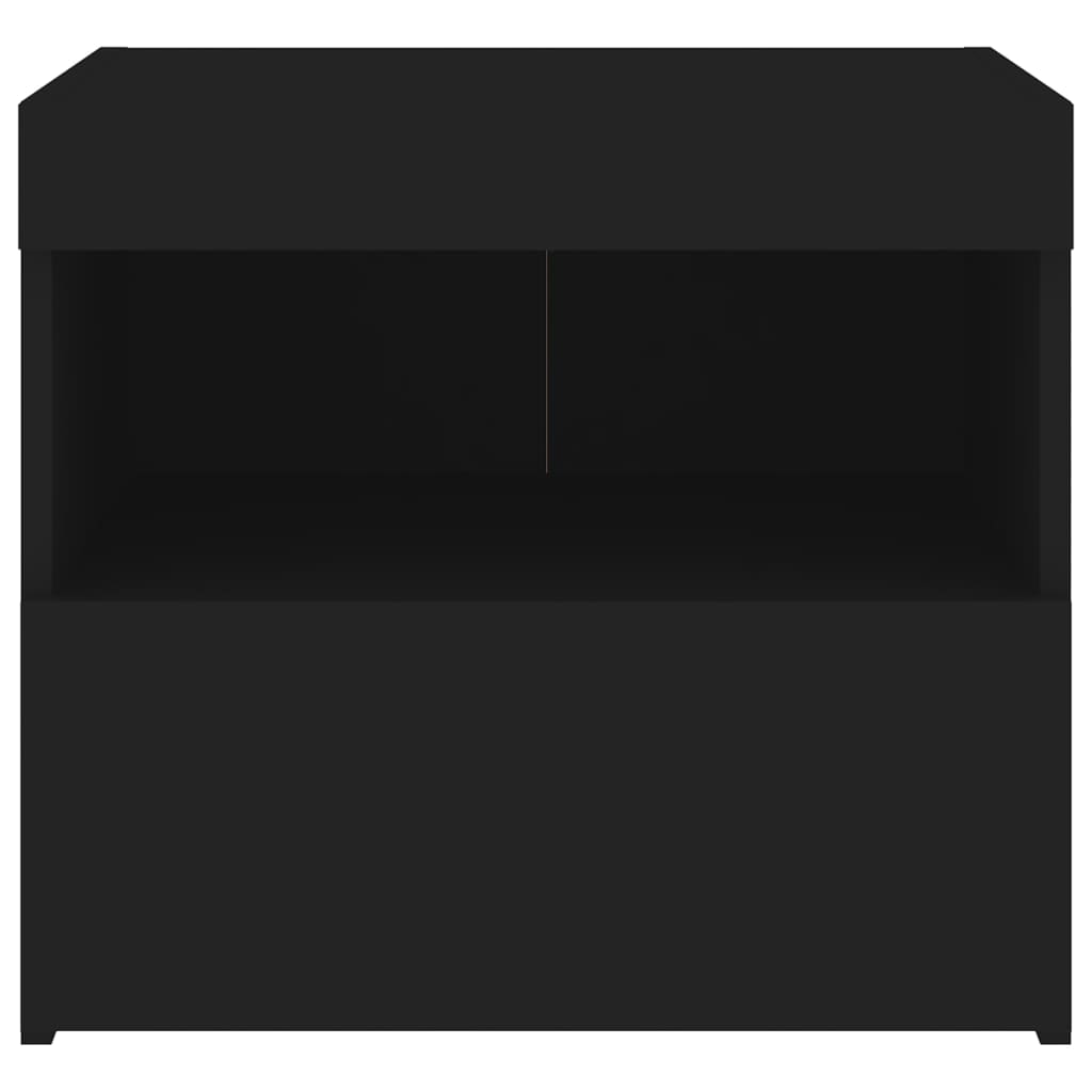 Black Bedside Cabinet with LED Lights - 50x40x45 cm, Modern Design