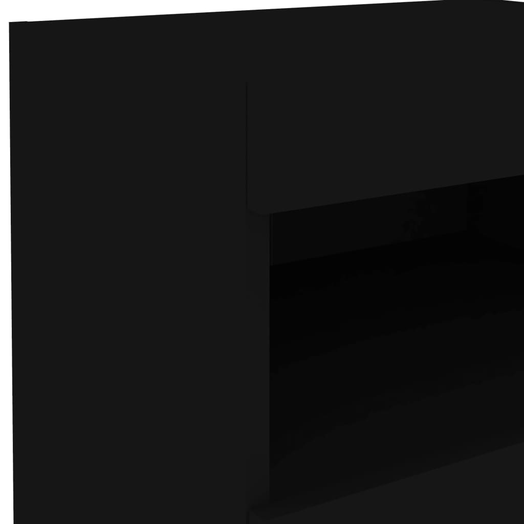 Black Bedside Cabinet with LED Lights - 50x40x45 cm, Modern Design