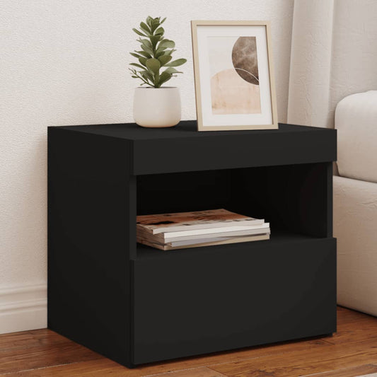 Black Bedside Cabinet with LED Lights - 50x40x45 cm, Modern Design