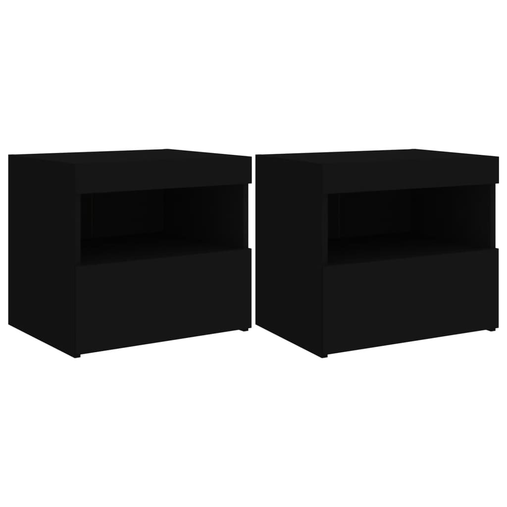 Black LED Bedside Cabinets, Set of 2 - 50x40x45 cm