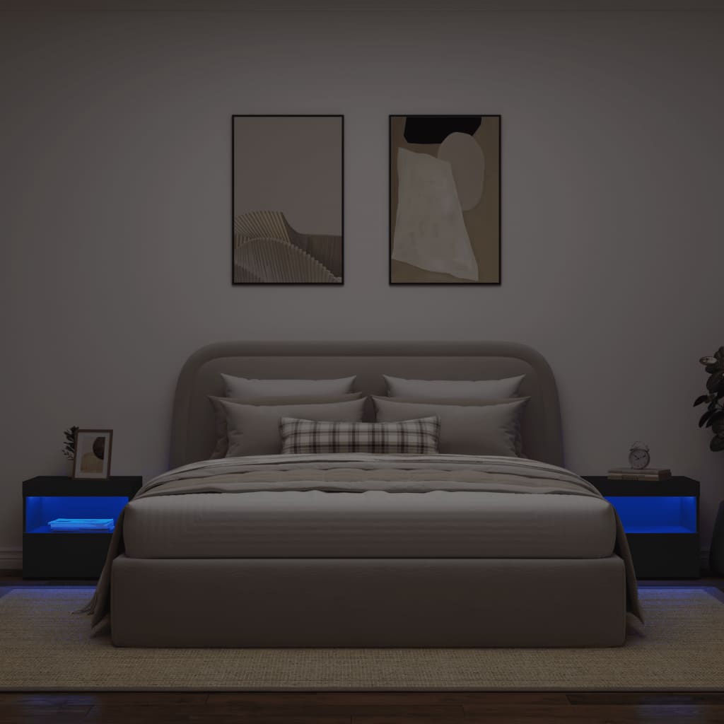 Black LED Bedside Cabinets, Set of 2 - 50x40x45 cm