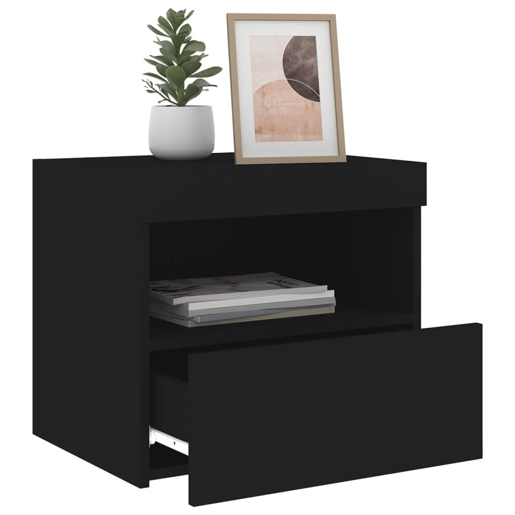 Black LED Bedside Cabinets, Set of 2 - 50x40x45 cm
