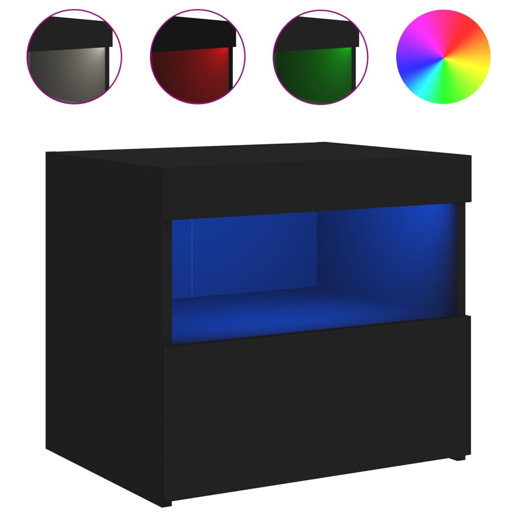 Black LED Bedside Cabinets, Set of 2 - 50x40x45 cm
