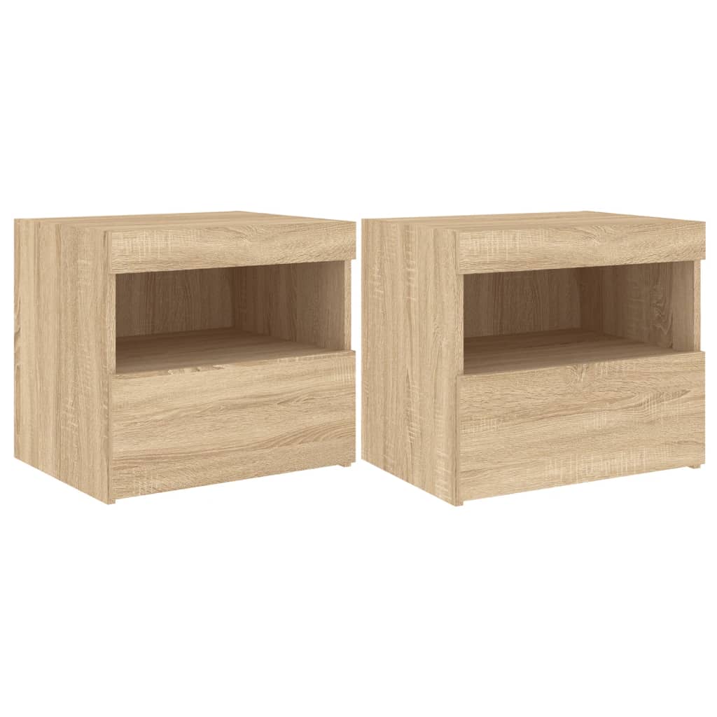 Sonoma Oak LED Bedside Cabinets Set of 2 - 50x40x45 cm