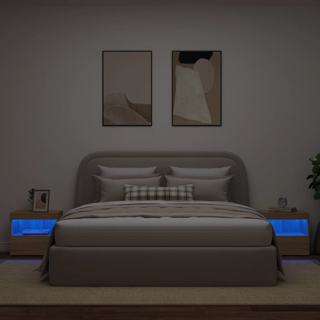 Sonoma Oak LED Bedside Cabinets Set of 2 - 50x40x45 cm