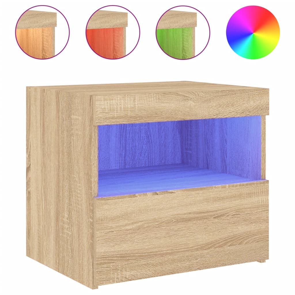 Sonoma Oak LED Bedside Cabinets Set of 2 - 50x40x45 cm