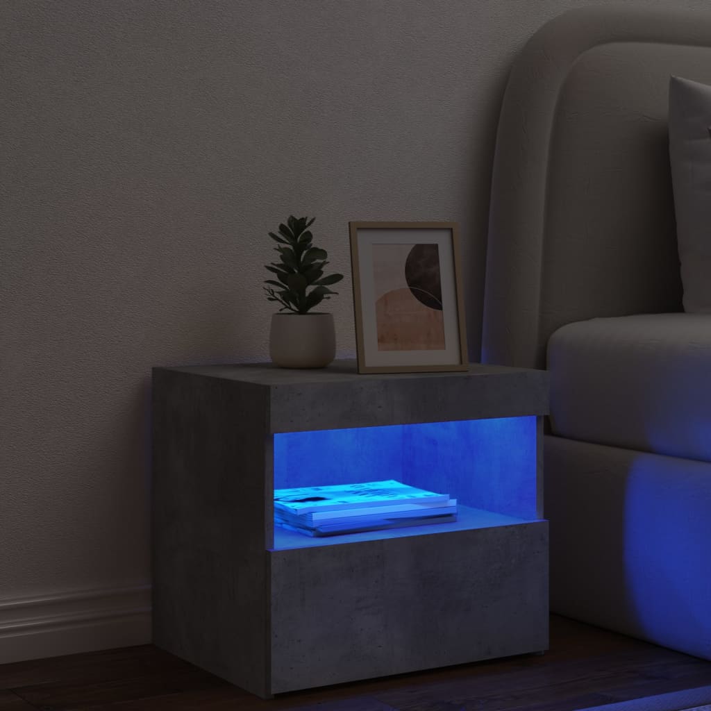 Concrete Grey Bedside Cabinet with LED Lights - 50x40x45 cm