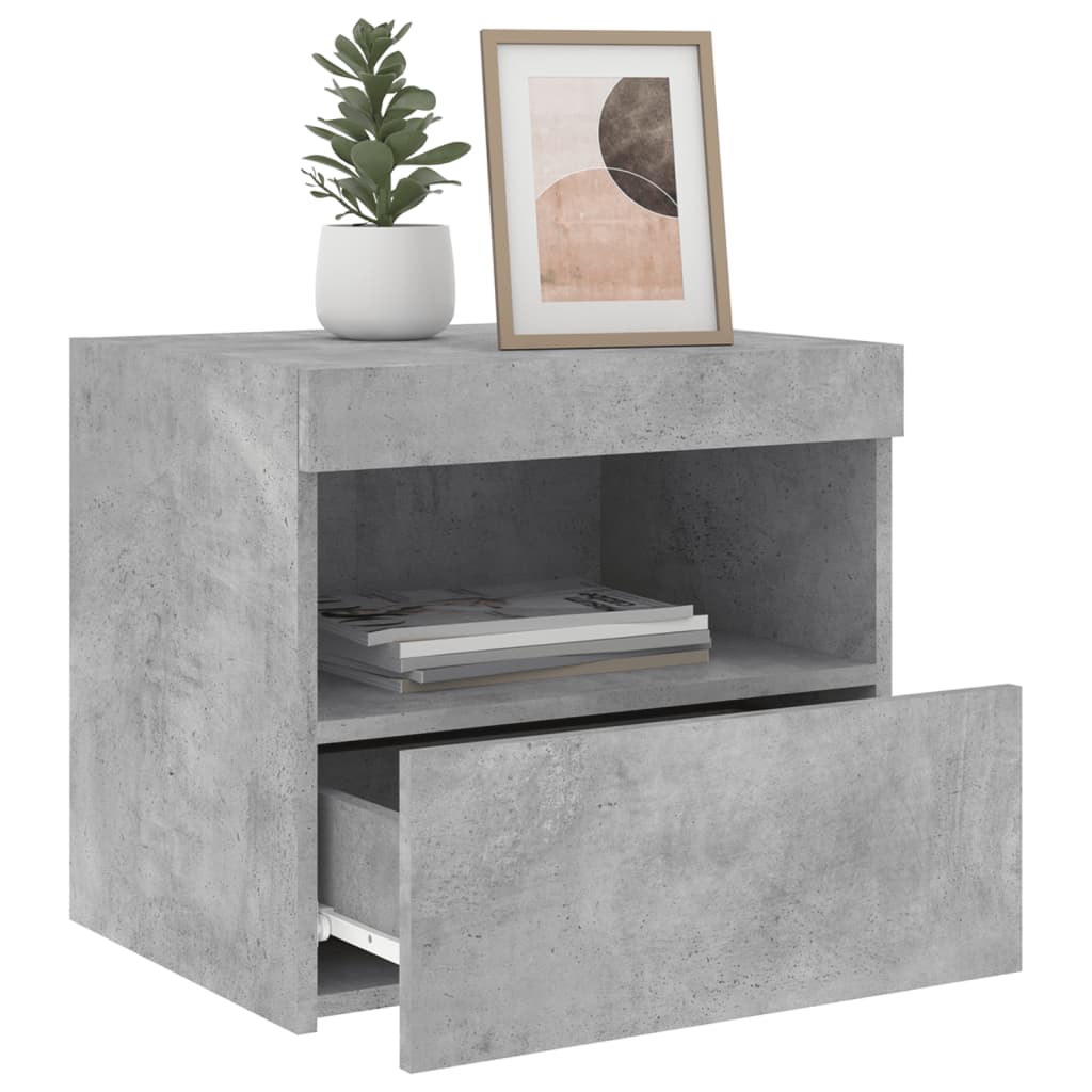 Concrete Grey Bedside Cabinet with LED Lights - 50x40x45 cm