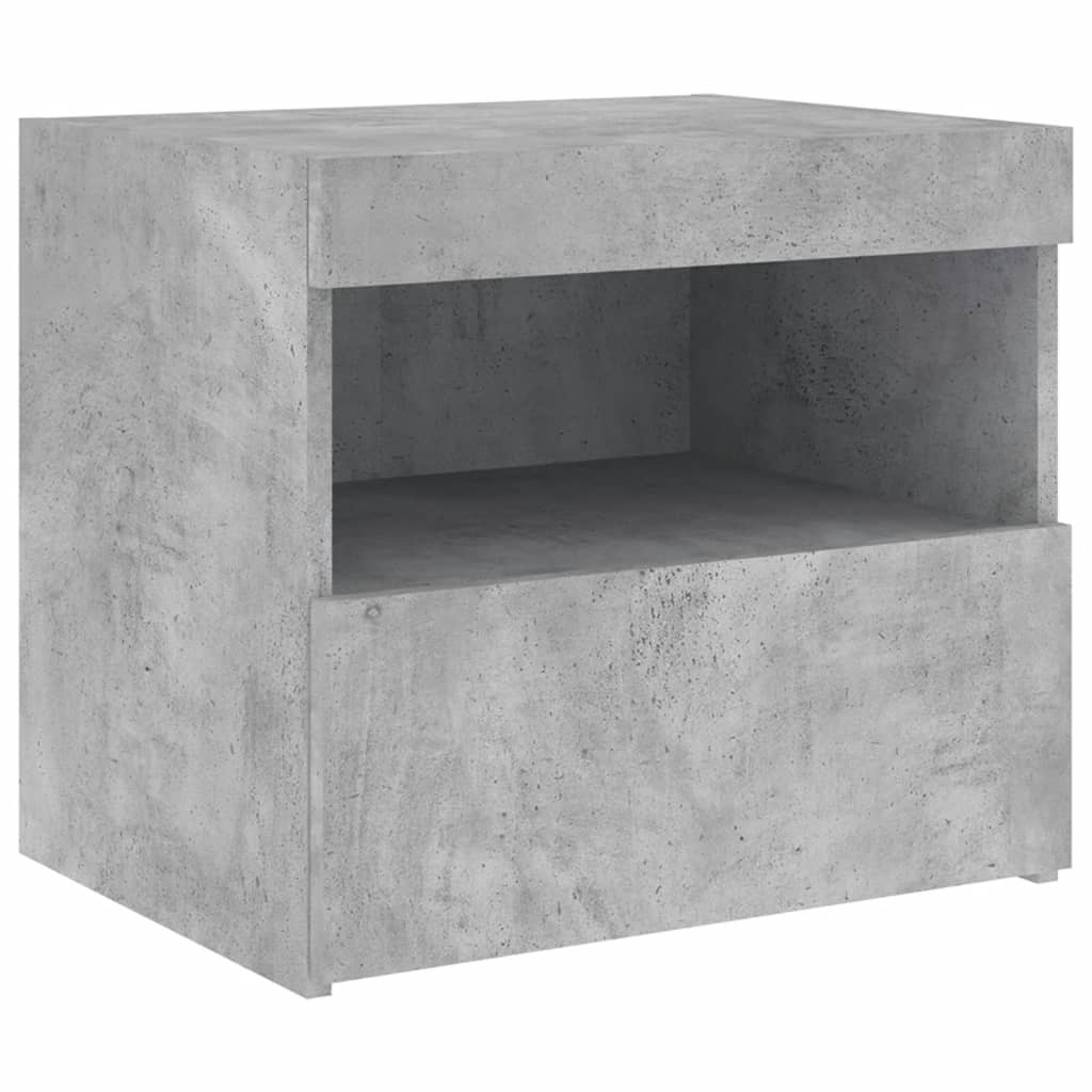Concrete Grey Bedside Cabinet with LED Lights - 50x40x45 cm