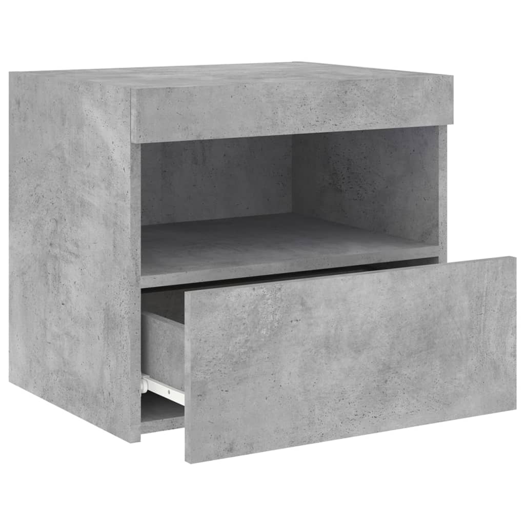 Concrete Grey Bedside Cabinet with LED Lights - 50x40x45 cm