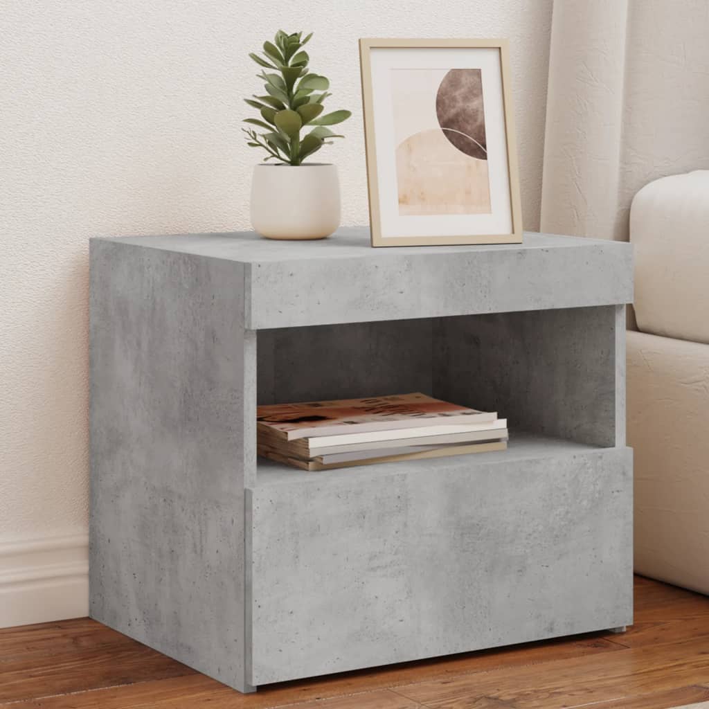 Concrete Grey Bedside Cabinet with LED Lights - 50x40x45 cm