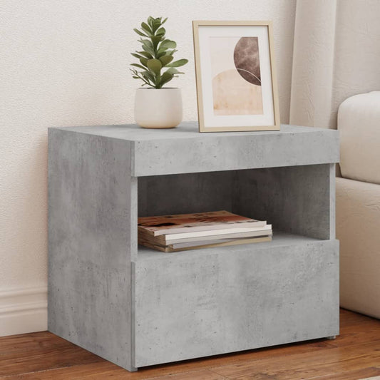 Concrete Grey Bedside Cabinet with LED Lights - 50x40x45 cm