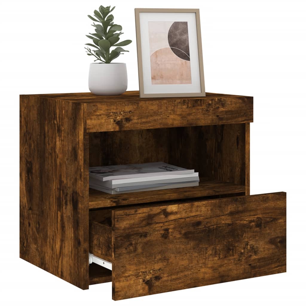Smoked Oak LED Bedside Cabinets, Set of 2, 50x40x45 cm