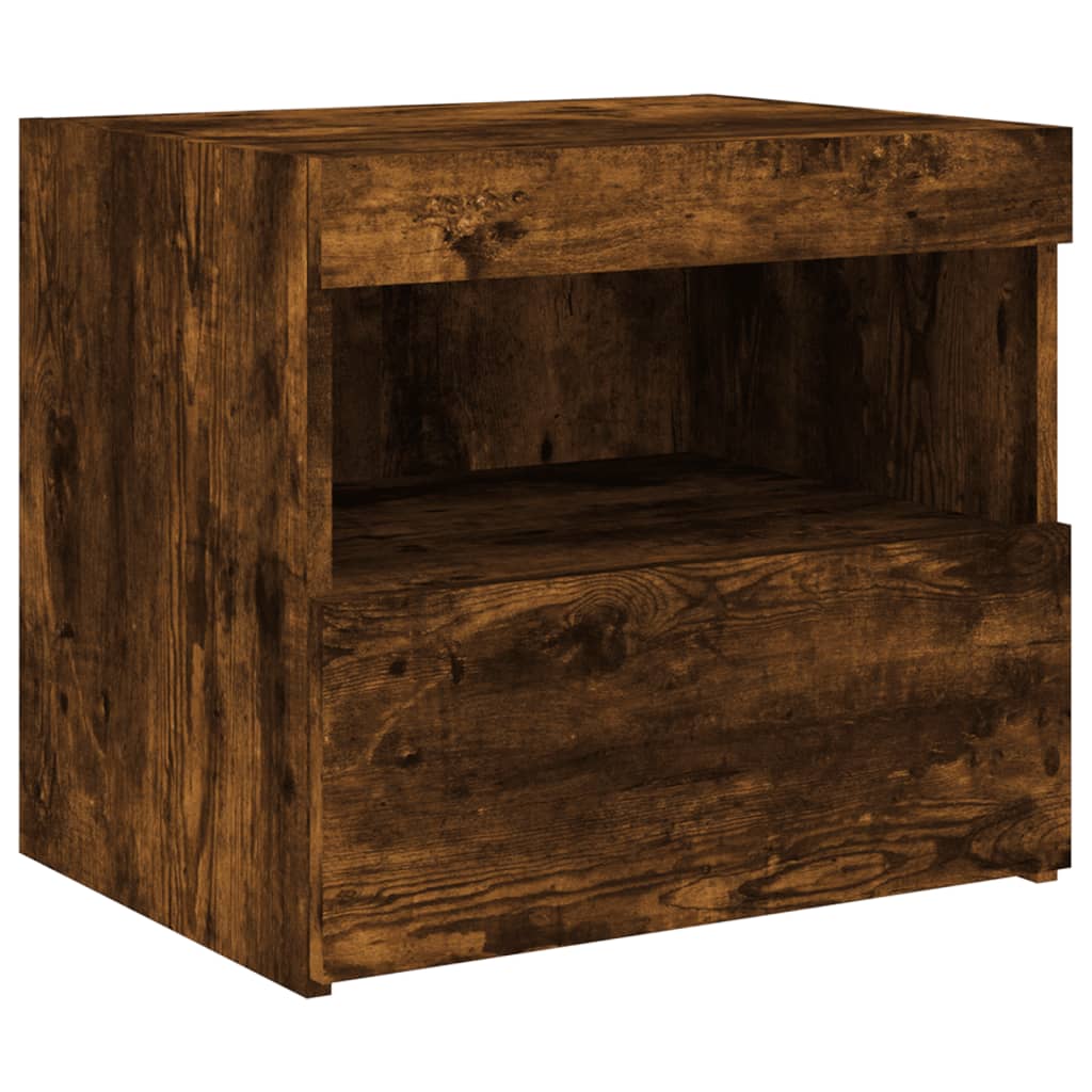 Smoked Oak LED Bedside Cabinets, Set of 2, 50x40x45 cm