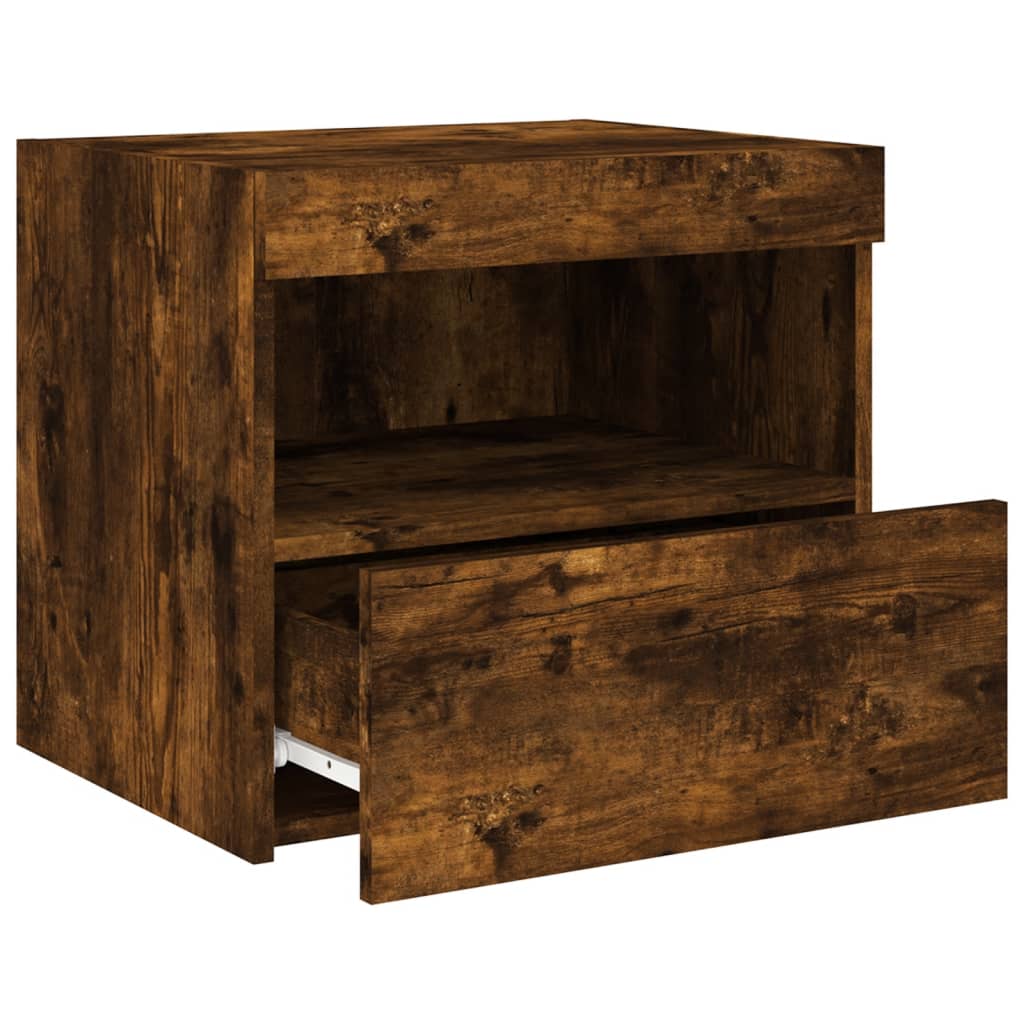Smoked Oak LED Bedside Cabinets, Set of 2, 50x40x45 cm